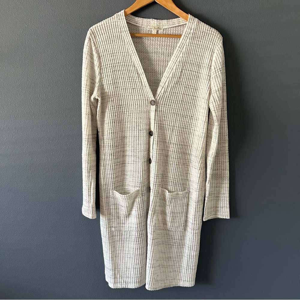Cream Ribbed Cardigan with Pockets - Picture 4 of 4